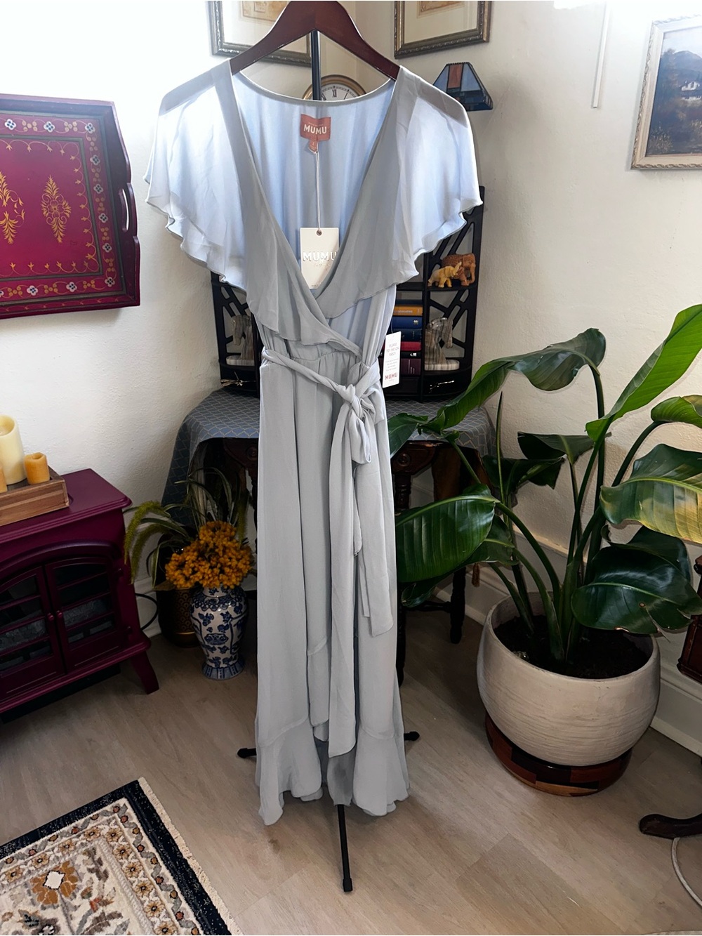 Show Me Your MuMu Jess Ruffle Midi Dress Pale Blue Ruffle - Picture 4 of 7